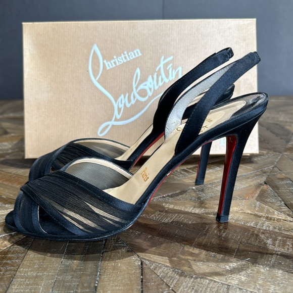 Christian Louboutin black chiffon mauresmo Slingbacks US size 7.5 - Picture 5 of 13